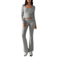 thumbnail image 2 of LYMAYTER Women Workout 2 Piece Sets Yoga Flare Pants Suit Long Sleeve Square Neck Top Tracksuits Outfit S-XL, 2 of 9