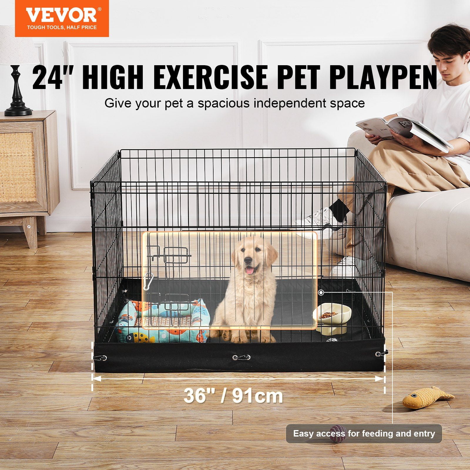 Foldable 4-Panel Metal Dog Playpen with Removable Bottom Pad - 36" Pet Exercise Pen, Indoor/Outdoor Puppy Play Yard