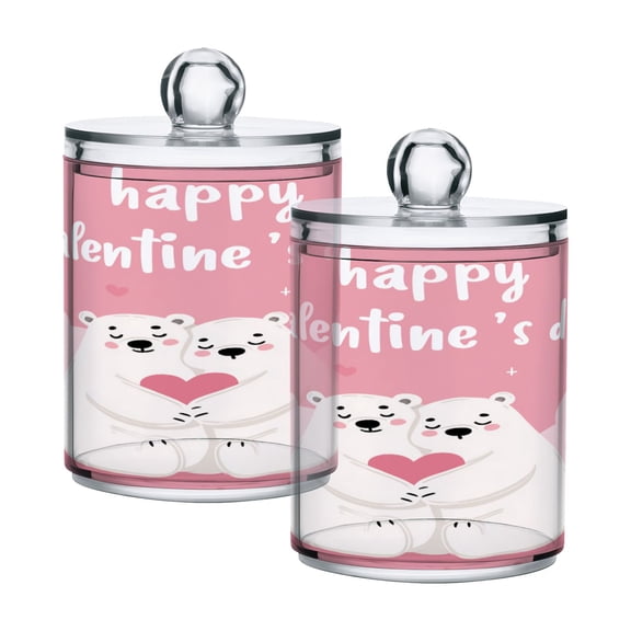 Cute Polar Bears in Love Valentine Translucent Plastic Cans Storage Canisters with Lid Set of 2