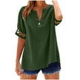 thumbnail image 3 of RongHuan Women's Short Sleeve Shirts Button Down Cotton Linen Tops Spring Summer V Neck T-Shirt Casual Loose Fit Blouses, 3 of 5