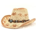 thumbnail image 3 of Straw Ccowboy Hats for Women Men Unisex Straw Cowgirl Hat Wide Brim Western Hats with Beads Band, 3 of 6