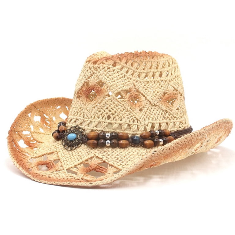Straw Cowboy Hat with 3 Bands - Unisex Western Sun Hat Montana | Mens Straw Cowboy Hat with Western Hat Band  main image 2