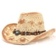 thumbnail image 3 of Txlixc Sombreros de paja estilo nacional cadena de cuentas rizado sombrero de vaquero hueco Txlixc moda, 3 of 6