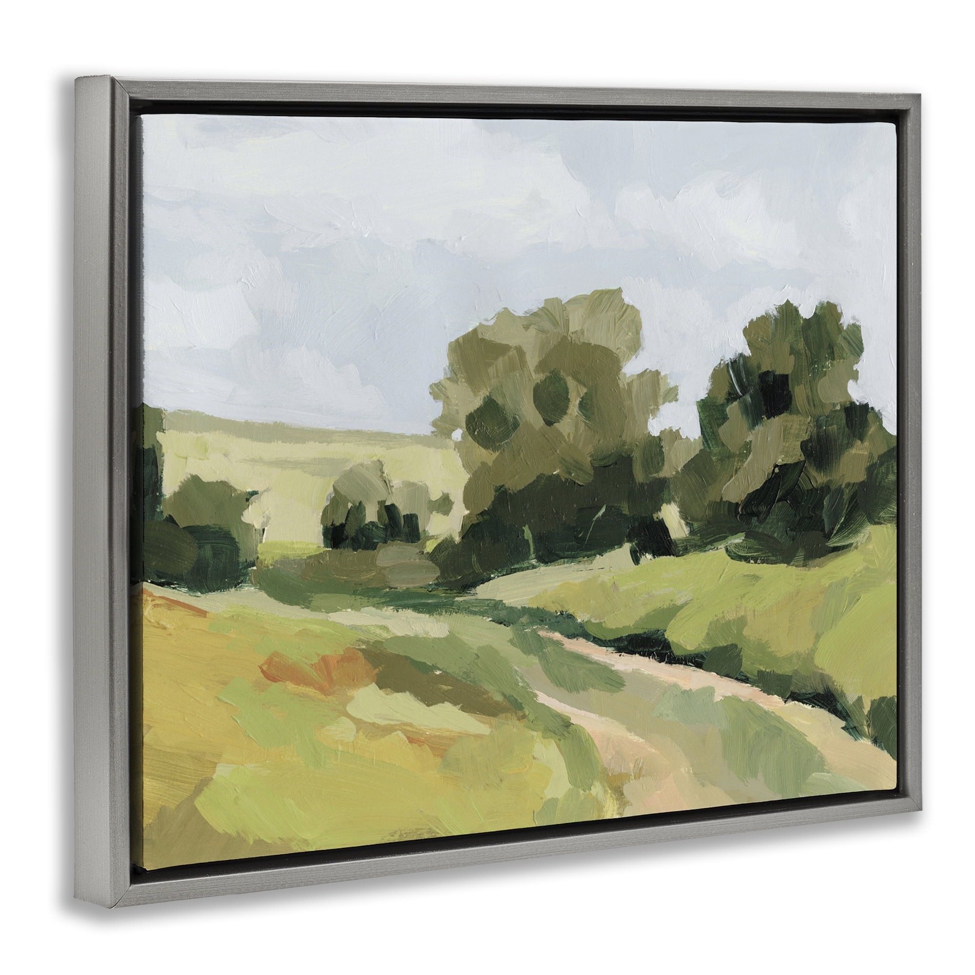 Stupell Industries Winding Path Impression Landscape Painting Gray Floater Framed Art Print Wall Art, 21 x 17