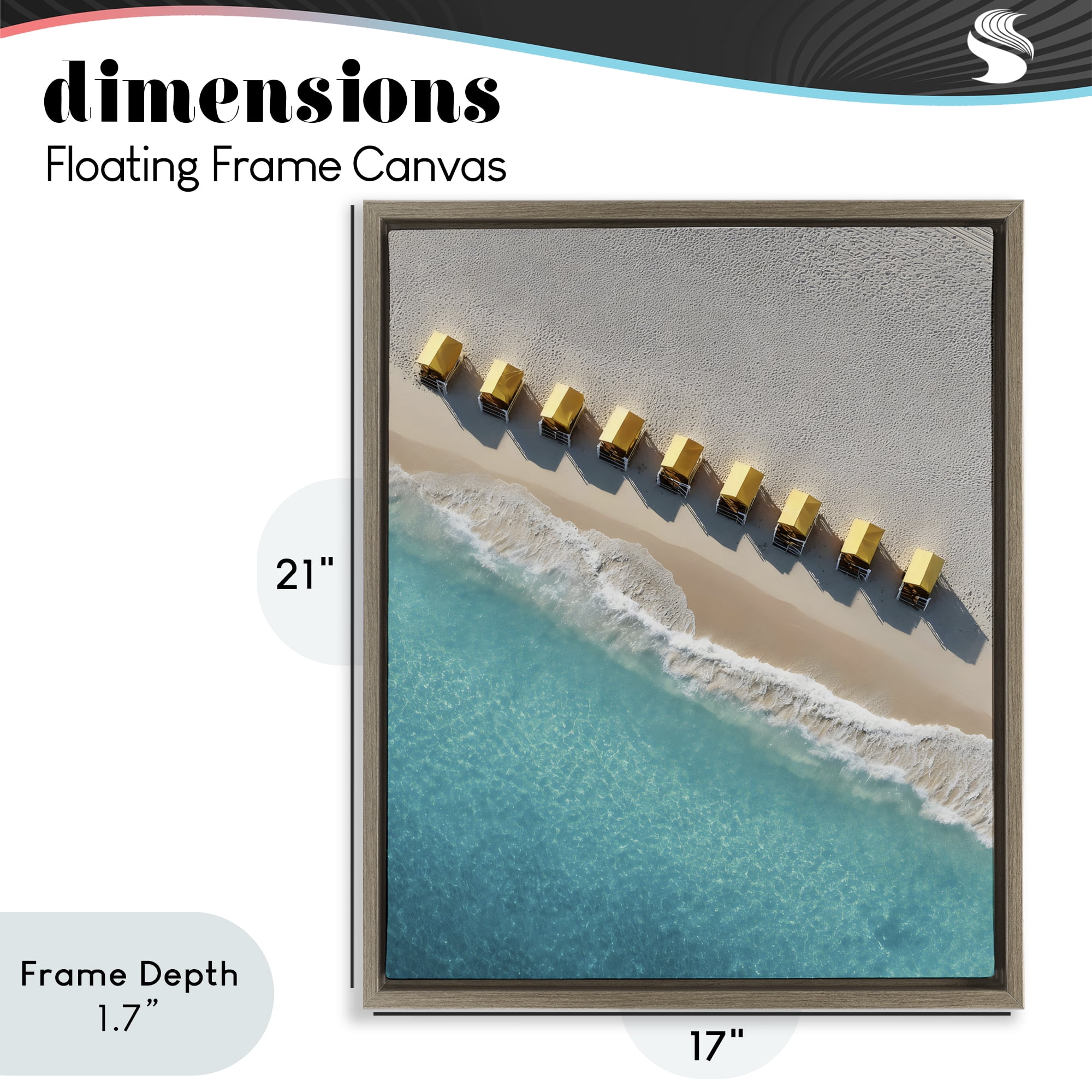 Stupell Industries Yellow Cabanas Along Shore Brown Framed Floater Canvas Wall Art, design by Franklyn Gregory