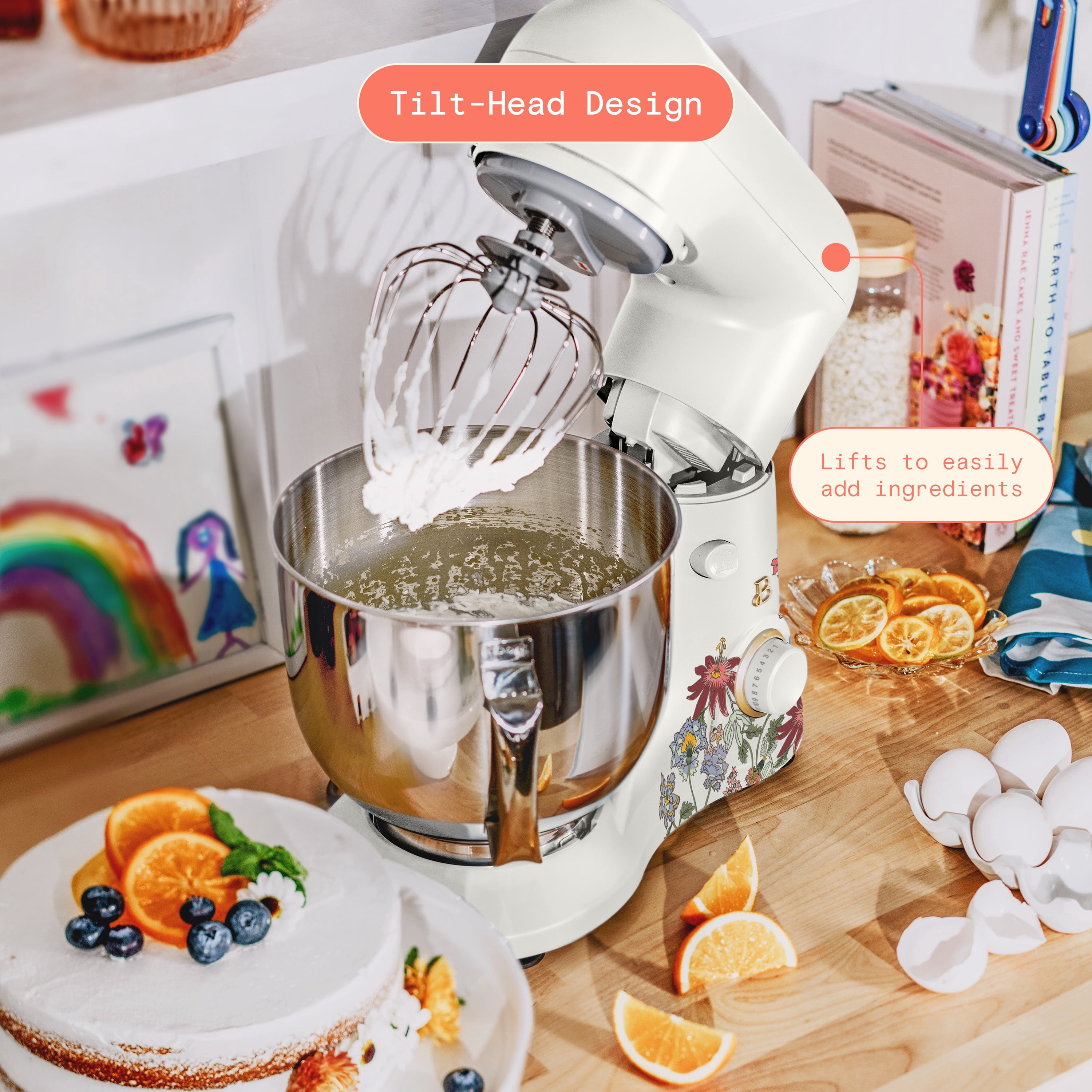 Beautiful 5.3 Qt Stand Mixer, Lightweight & Powerful with Tilt-Head, Wildflower White Icing by Drew Barrymore