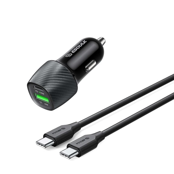 Esoulk 48W PPS Dual USB Ports (USB-C & USB-A), Fast Charging Car Charger with USB Cable for HMD Vibe - Black