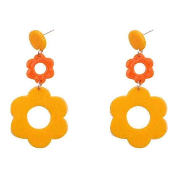 Acrylic Flower Dangle Earrings for Women Double Daisy Drop Statement Earrings