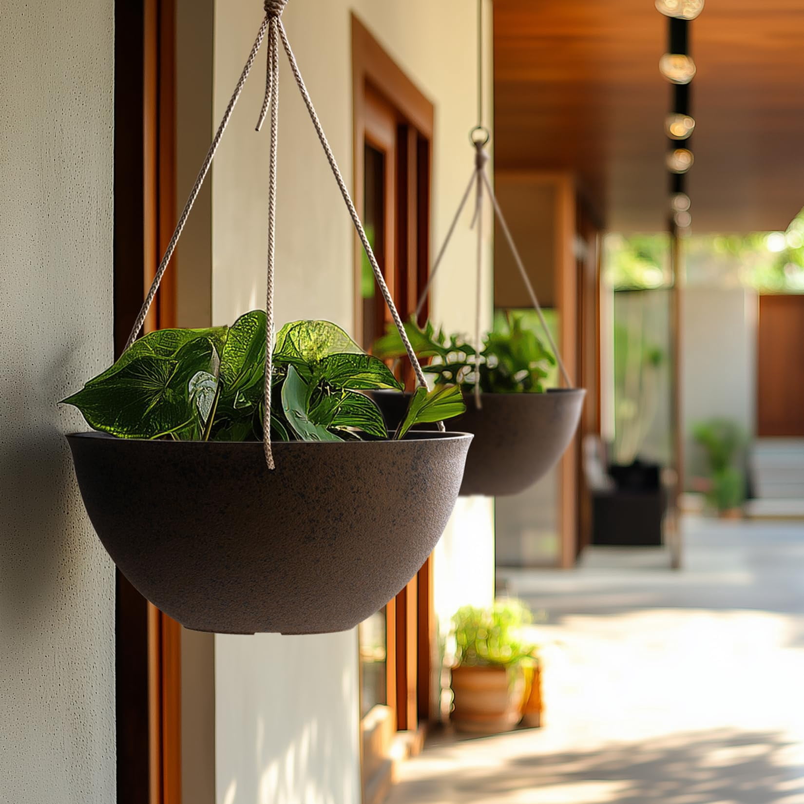 Large Hanging Planters Set of 2 13 Inch Flower Pots Outdoor Indoor Garden Decor Iron Finish