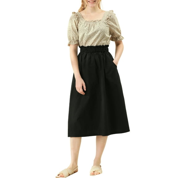 DARING DIVA Women's Cotton A-Line Midi Skirt with Pockets XS Black