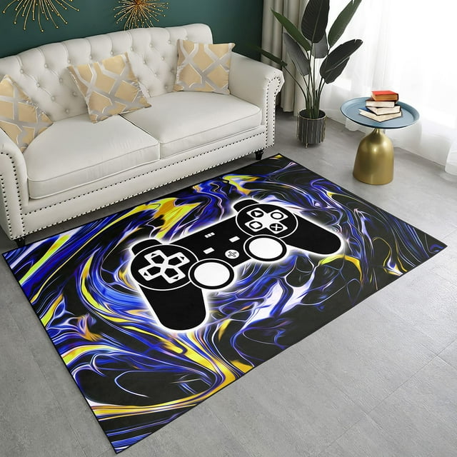 Gaming Carpet Square Rugs 3D Gamer Area Rug for Boys Room Gamepad Controller Door pad for Bedroom Living Room Floor Mats, Colorful 80*160cm