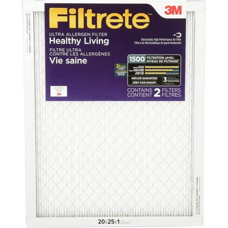 Filtrete 20x25x1  AC Furnace Air Filter  MPR 1500  Healthy Living Ultra Allergen  2-Pack (exact dimensions 19.719 x 24.688 x 0.78)