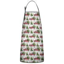 White Christmas Red Truck and Tree Pattern Apron-Garden Aprons for Women with Pockets-Cotton Linen Waterproof Kitchen Cooking Gardening Aprons Adjustable for Kitchen,Cooking,BBQ and Salon 33"x27"