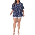 thumbnail image 2 of Agnes Orinda Women's Plus Size Floral Tops Ruffled V Neck Ruffled Puff Short Sleeves Summer Casual Blouse 2X Navy Blue, 2 of 6