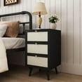 thumbnail image 2 of Rattan Nightstand Set of 2, End Table Rattan Bedside Table with Storage 3-Drawer Side Table with 3 Hand Made Rattan Decorated Drawers Wood Accent Table, Black 2 Pack, 2 of 5