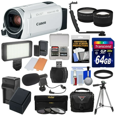 Canon Vixia HF R800 1080p HD Video Camera Camcorder (White) with 64GB Card + Battery & Charger + Case + Tripod + 3 Filters + LED + Mic + 2 Lens