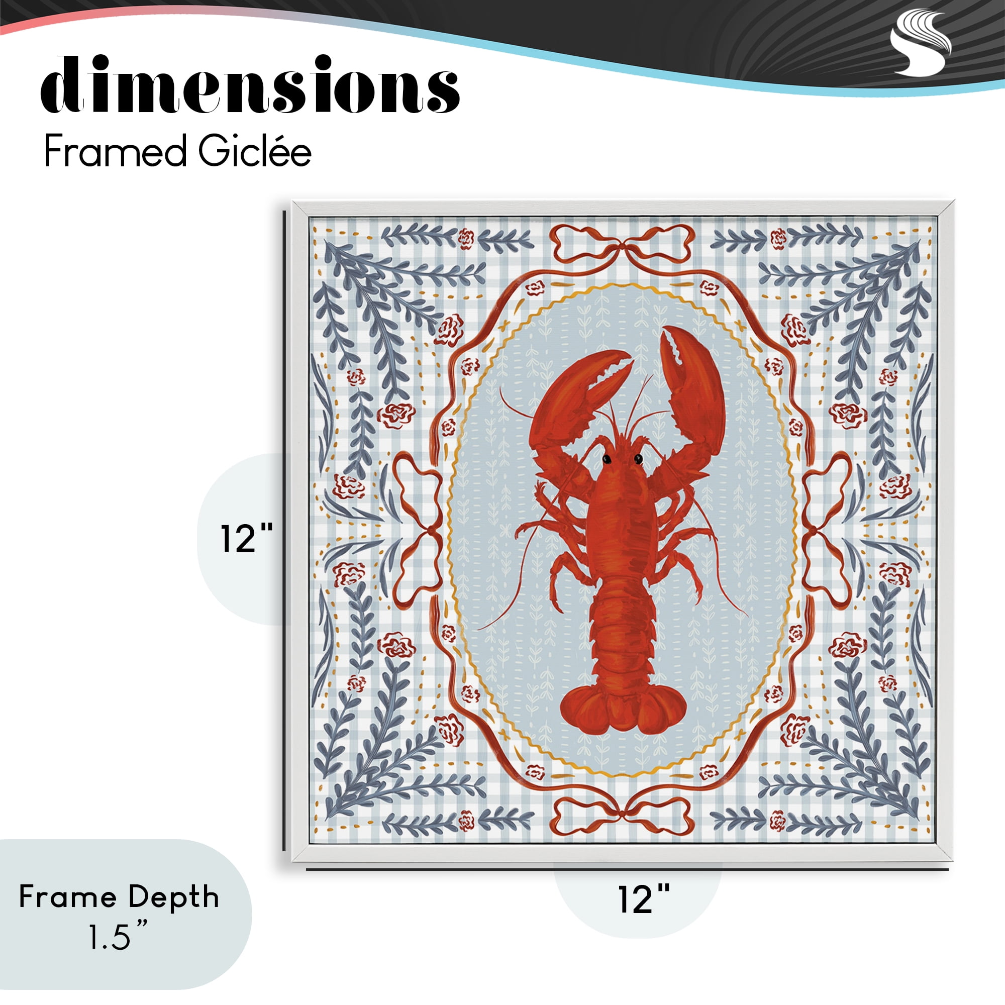 Stupell Industries Lobster Portrait Blue Gingham White Framed Giclee Art, design by Vero Illustrates
