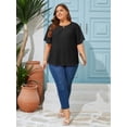thumbnail image 7 of LANREMON Plus Size Tops for Women Summer Black Scoop Neck Flutter Sleeves TShirts Eyelet Embroidery Loose Fit Flowy Tunic Tops 5XL, 7 of 7