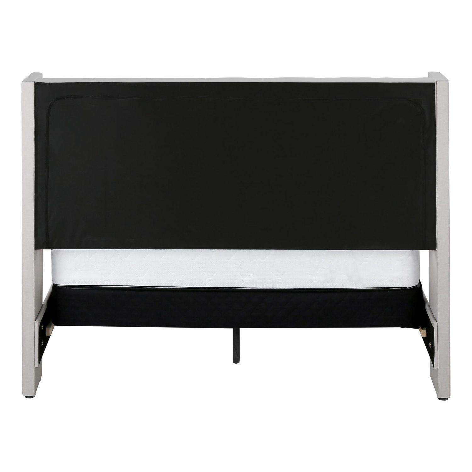 Monarch Specialties Bed, Queen Size, Platform, Bedroom, Frame, Upholstered, Linen Look, Metal Legs, Beige, Chrome, Transitional