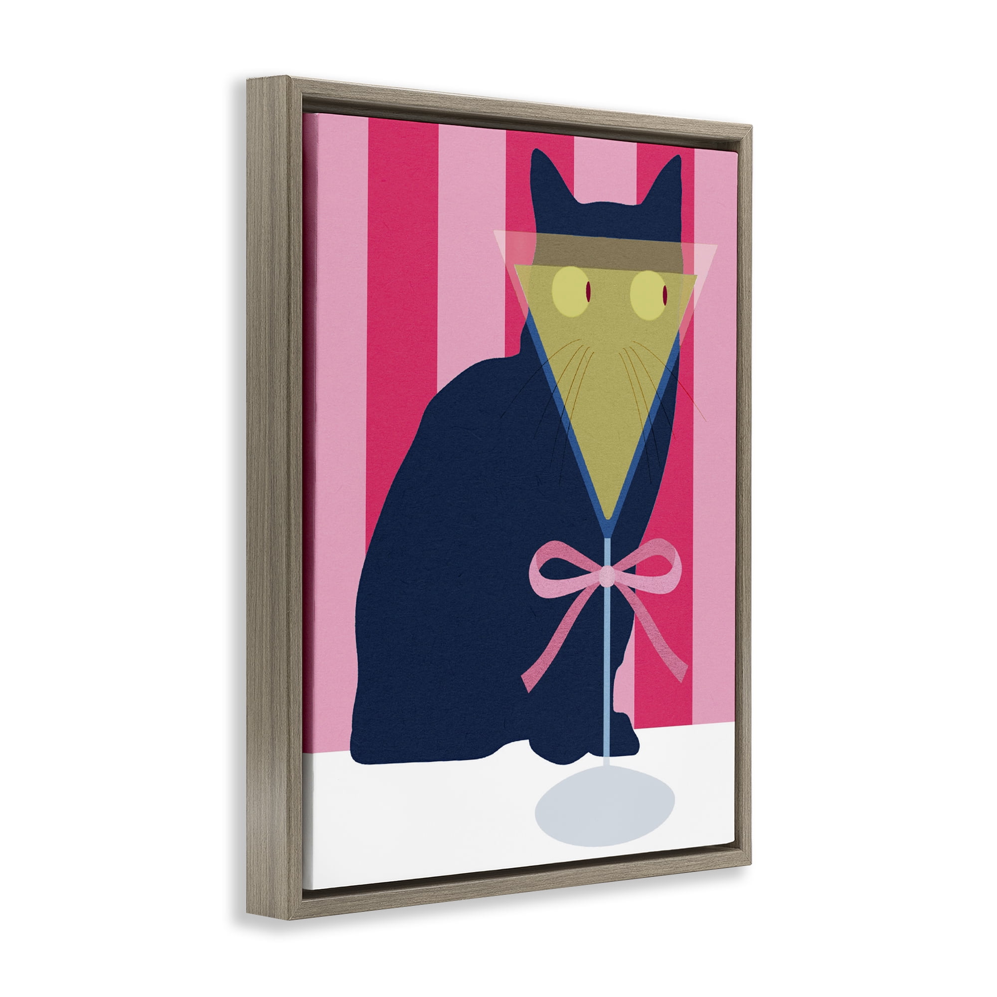 Stupell Industries Playful Striped Cat with Martini Brown Framed Floater Canvas Wall Art, design by Lil' Rue