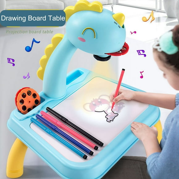 Rvkxad Dinosaur Style Projector Drawing Desk, Light Music Learning Toy with Drawing and Pens, KidsArt Projector, Educational Drawing Set