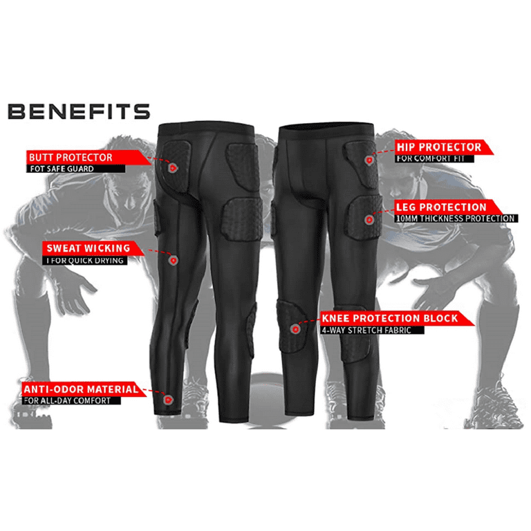 TUOY Men's Padded Compression Pants Quick Drying 7 Pads Hip