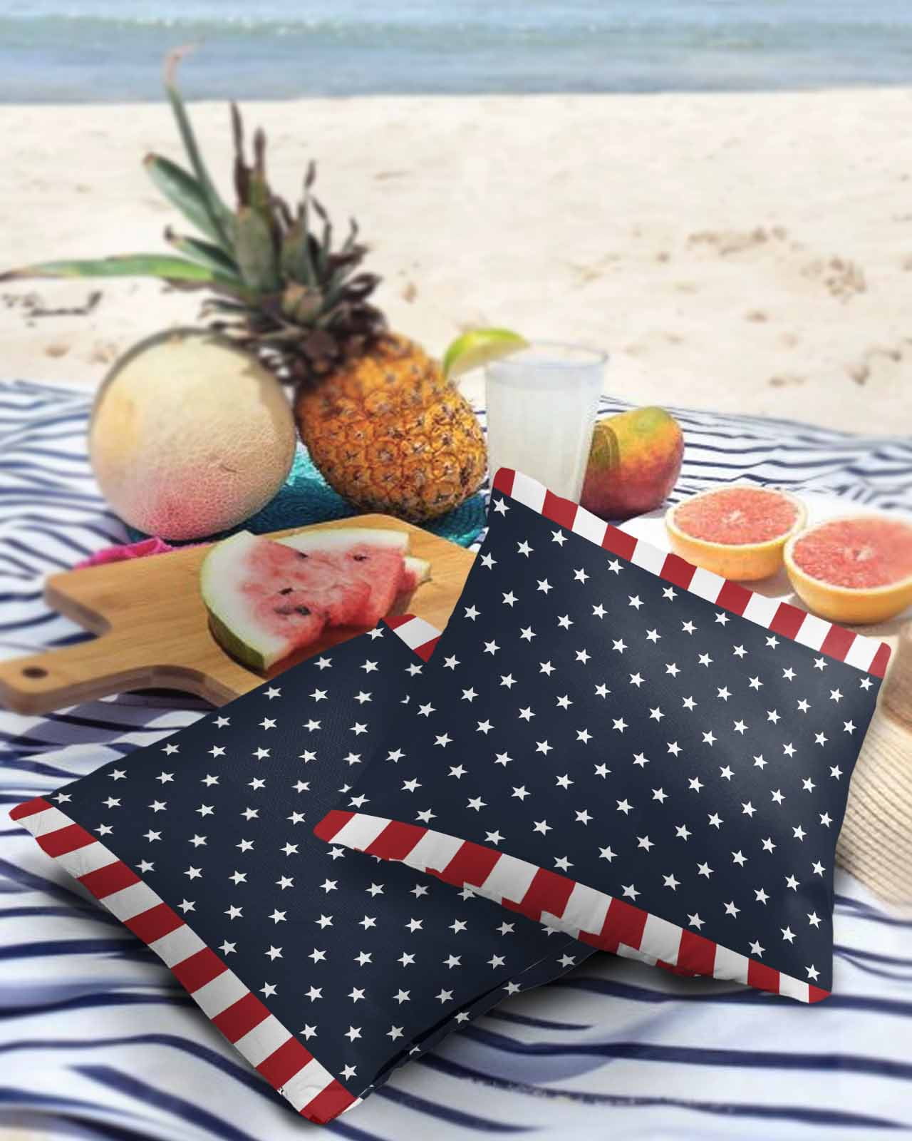 Outdoor Throw Pillow Cover American Patriotic National Flag Waterproof Cushion Covers 2 Pack Stars Blue Red and White Stripes Pillow Cases Home Decoration for Patio Garden Couch Sofa