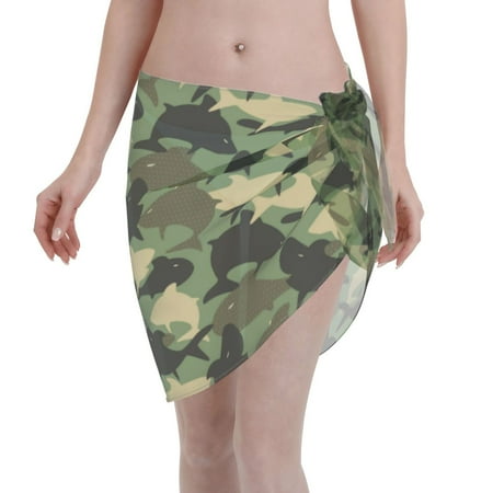 Disketp Camouflage Shark Women Swimsuit Cover Up Short Chiffon Summer Beach Sarong Bikini Wrap Skirt Bathing Suit