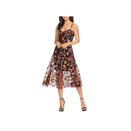 Dress The Population Womens Uma Embroidered Floral Embellished Cocktail Dress