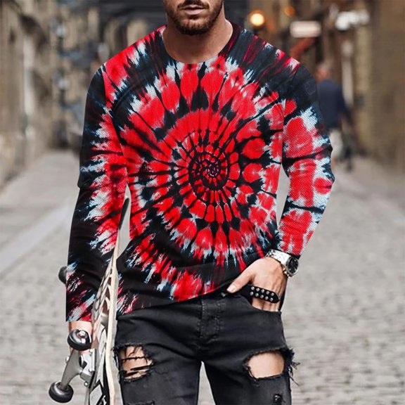 SJLDQY Mens Long Sleeve Tshirts Tie Dye Graphic T-Shirts for Men Casual Crew Neck Loose Fit Soft Tops