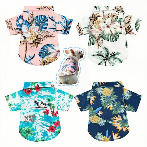 WuPing Dog T-Shirts Hawaii Floral Dog Shirt Beach Seaside Puppy Sweatshirt 4 Pcs (M, L)