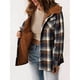 thumbnail image 5 of Chaqueta de Cuadros para Mujer, Larga, Botones, Capucha de Forro , Abrigo Cálido Cuadros Marrones L, 5 of 7