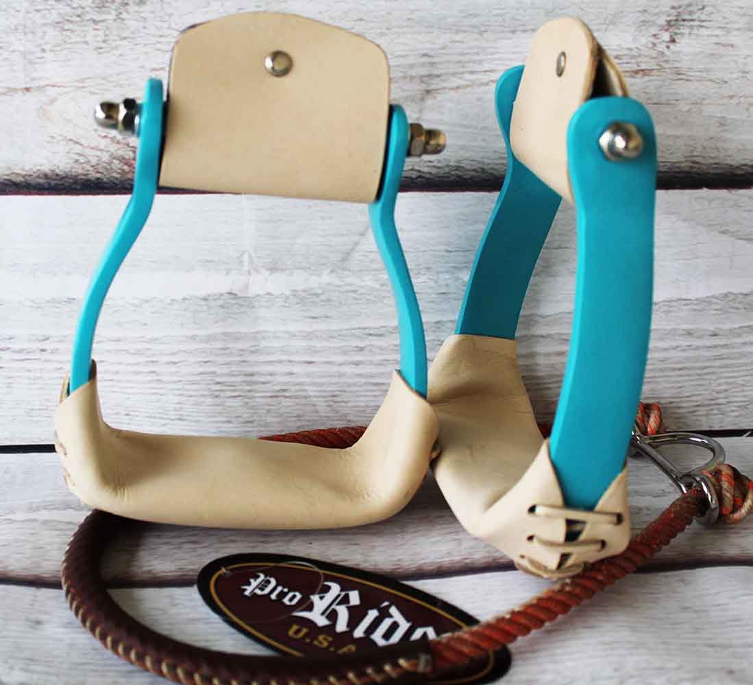 Western Horse Saddle Stirrups Barrel Racing Aluminium Turquoise Rodeo