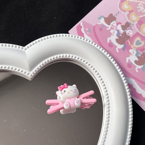 Horquilla de gato Kawaii Sanrio Vintage negro Hello Kt, horquilla de gato de dibujos animados, pinza de pelo de chica dulce y fresca, horquilla lateral de diamante