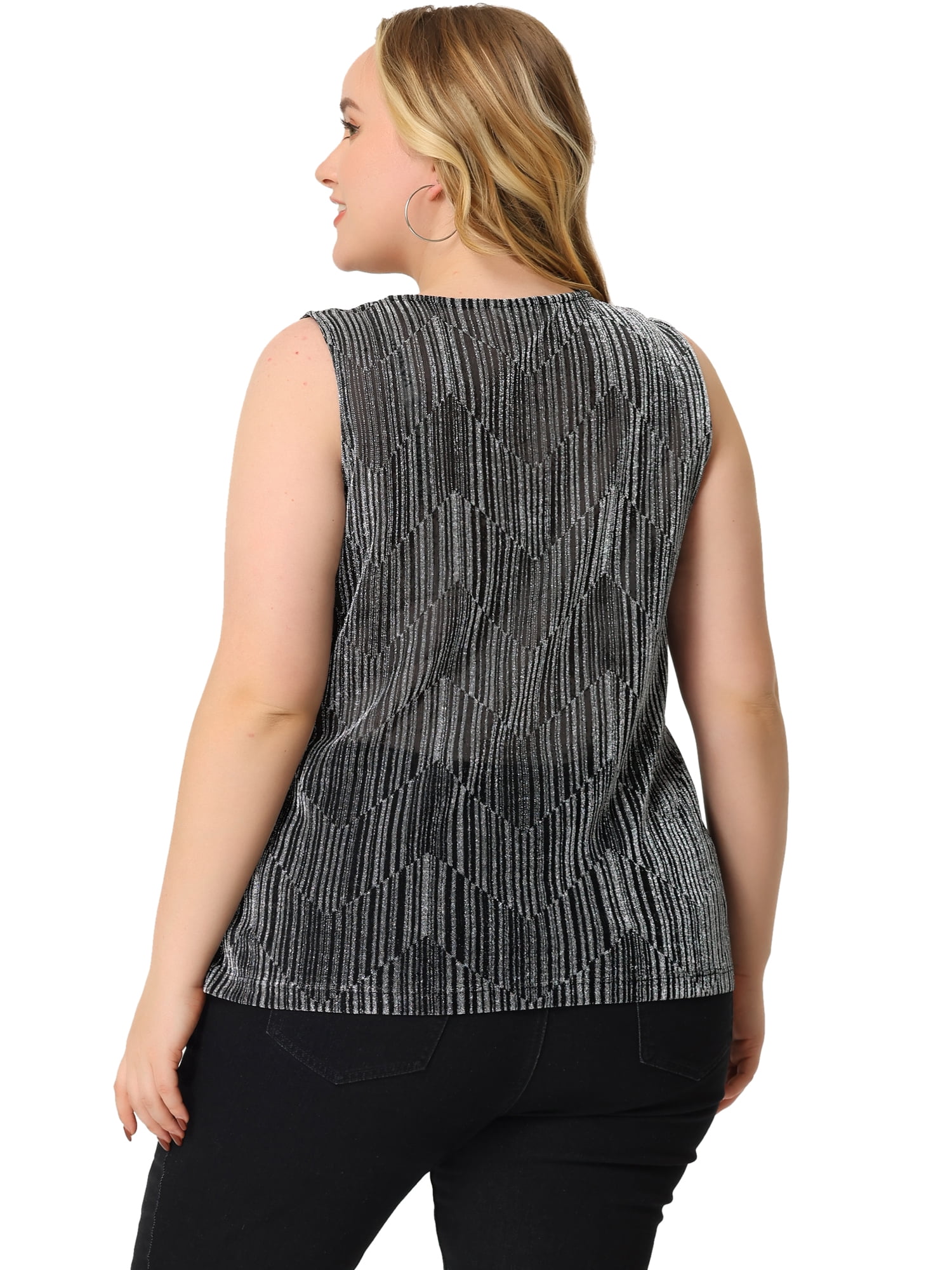 DARING DIVA Women's Plus Sequin Glitter Gradient Tank Club Party Vest 2X Silver