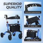 MaxKare Rollator Walker with 8” All Terrain Wheels, 8 Level Adjustable Handle, Foldable Walkers for Seniors with Seat & Backrest, 300lbs, Blue