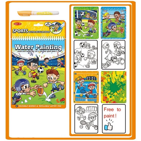 Xihbxyly Juego de Agua Reutilizable, Páginas de Grafiti de Doble Cara, Diversión Educativa Colorida, Bolígrafo de Agua Recargable Incluido, Juego Creativo para Niños de 3 a 6 Años, 4 Páginas En Blanc