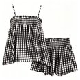 thumbnail image 5 of Vdoaml Women Gingham 2 Piece Set Ladies Spaghetti Strap Smocked Tank Top Loose Shorts Sets Casual Summer Outfit L2 Black, 5 of 5