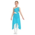 thumbnail image 2 of YUUMIN Kids Girls Latin Jazz Irregular Skirt Ballet Dance Performance Dancewear Gymnastics Leotard Dress Light Blue 10, 2 of 6