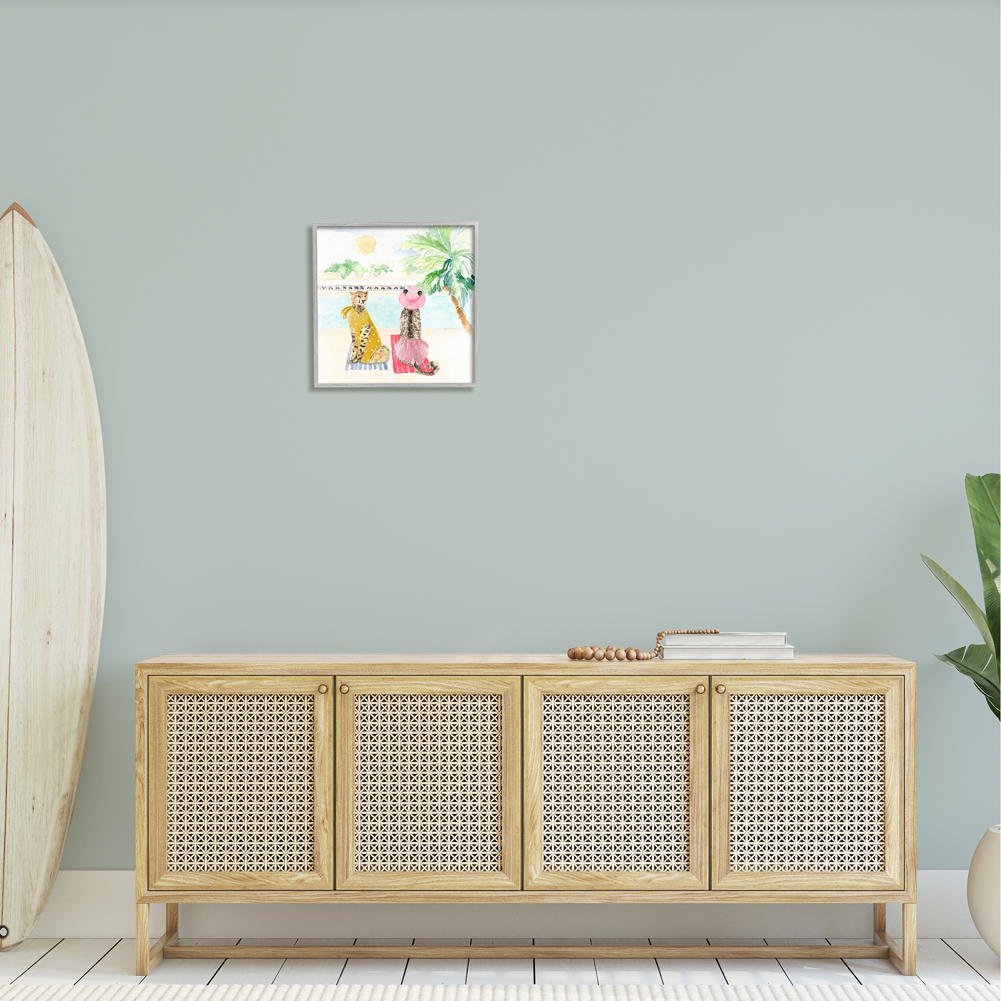 Stupell Pool Side Cheetahs Fun Wildlife Landscape Painting Gray Framed Art Print Wall Art