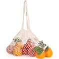 thumbnail image 1 of 3 Pieces Reusable Mesh Bag, Washable Premium Cotton Grocery Tote Bags, Fruit Vegetable Mesh Market Tote Organizer, Long Handle, Beige, 1 of 5