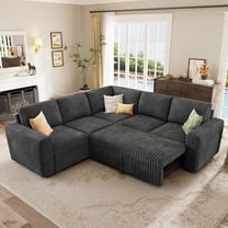 Marrber 84" Large Sectional Sofa with Pull-Out Sleeper Bed, Reversible Chaise & Hidden Storage, Pet-friendly Corduroy for Living Room, Gray