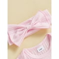 thumbnail image 6 of Nygoyerh Newborn Girls Fall Romper Solid Color Ribbed Ruffled Long Sleeve Crew Neck Full Length Jumpsuit with Bow Headband Sets 0M 3M 6M 9M, 6 of 7