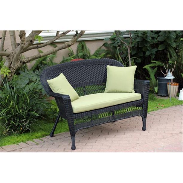 Jeco W00207 L Fs029 Cl Black Wicker Patio Love Seat With Green Cushion And Pillows Walmart Com Walmart Com