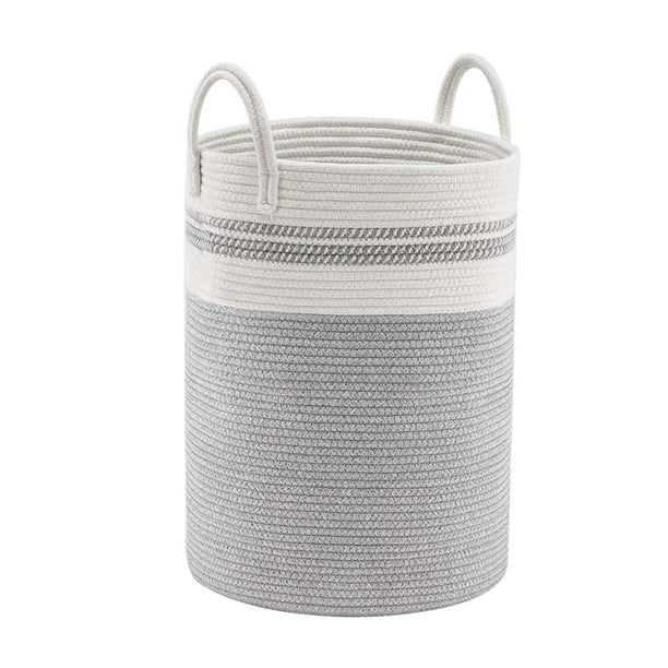Cesta de almacenamiento de cuerda tejida para baño, cesta de lavandería tejida, juguetes artesanales, organizador de ropa, juego, cesta de blanco y gris