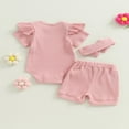 thumbnail image 4 of Ensemble de Shorts pour Bébé Fille, Barboteuse à Manches Courtes avec Shorts et Bandeau, 4 of 9