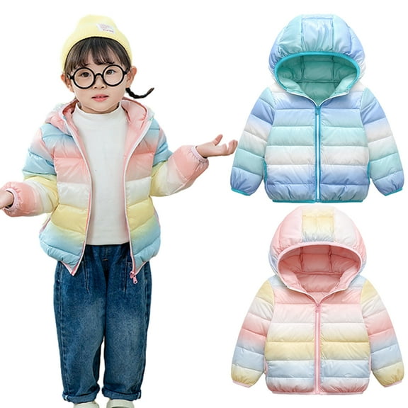 Esaierr Baby Boys Girls Winter Lightweight Puffer Jacket Toddler Hooded Water-Resistant down Coats Rainbow Packable Cotton Outwear 9 Months-6 Years