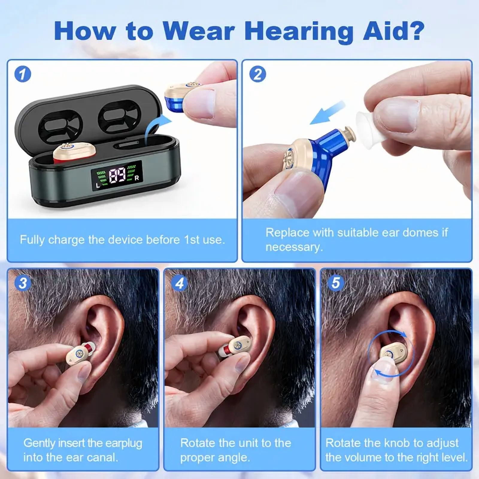 SUWU Rechargeable Hearing Aids for Seniors - Invisible, Comfort-Fit with Noise Reduction & Adjustable Volume, USB Charging Case Included