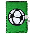 thumbnail image 2 of Cuaderno de lentejuelas, reversible, con patrón de fútbol, ​​con cerradura y llaves, diario, cuaderno de viaje, diario para niños y adultos, 2 of 4