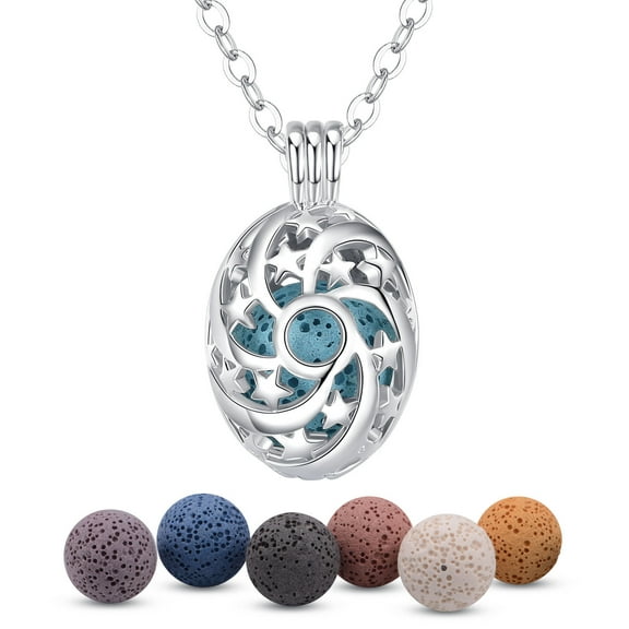 INFUSEU Star Aromatherapy Diffuser Necklaces for Essential Oil, Women Lava Rock Stone Jewelry Gifts, 24" Chain